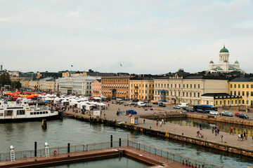 Naklejka premium Finland. Helsinki. Pier with ships in Helsinki. September 16, 2018