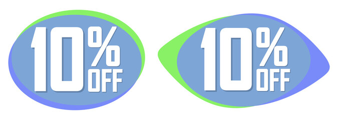 Set Sale 10% off bubble banners, discount tags design template, vector illustration