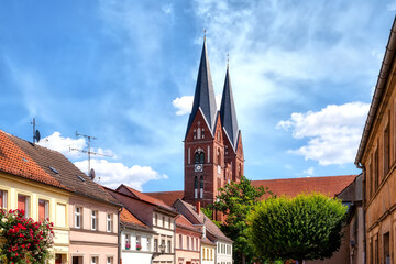 Fototapeta na wymiar Cityscape of Neuruppin with the church Sankt Trinitatis in the background