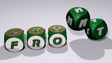 FRONT combined by dice letters and color crossing for the related meanings of the concept. background and illustration