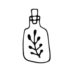 Fototapeta premium bottle of magic herbs isolated on white background For magic design,herbal shops logo, aromatherapy logo emblem - sign - banner.Vector illustration Glass with grass.Hand-drawn on a white