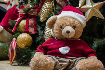 Christmas scene with gifts and tree objects. Christmas decoration.