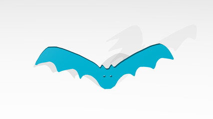 BAT on the wall. 3D illustration of metallic sculpture over a white background with mild texture. halloween and black
