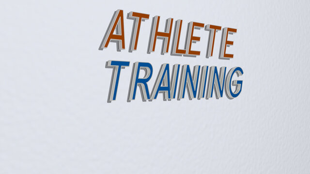 3D illustration of ATHLETE TRAINING graphics and text made by metallic dice letters for the related meanings of the concept and presentations. active and athletic