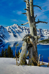Crater Lake in Crater Lake National Park in the winter season with snow