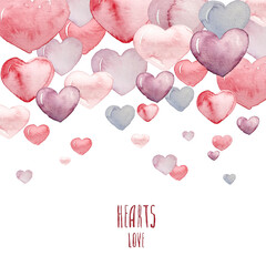 print with pink watercolor hearts for Valentine's day
