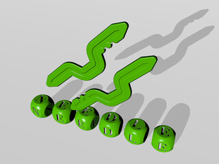 3D representation of NEEDLE with icon on the wall and text arranged by metallic cubic letters on a mirror floor for concept meaning and slideshow presentation. background and illustration