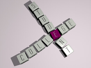crosswords of college student arranged by cubic letters on a mirror floor, concept meaning and presentation. education and background