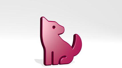 WOLF SIT from a perspective with the shadow. A thick sculpture made of metallic materials of 3D rendering. illustration and animal