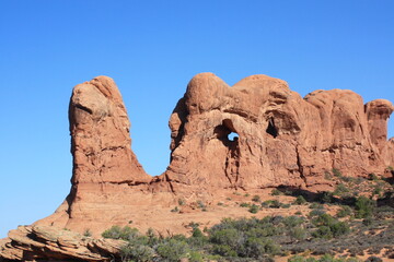 Fototapeta na wymiar Rocks in wild landscape in Arches National Park, Utah, USA, United States, America.