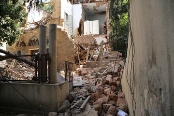 Beirut destruction after the tragic explosion happened in Port of Beirut on August 4, 2020: Beirut...