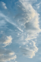 pale white blue sky  cumulus clouds, summer blue sky soft clear. Puffy Cloud move by windy on beach concept Felling good-tempered relaxing sunset wallpaper, cloudy background