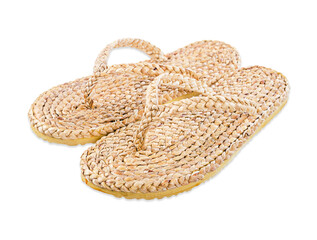 Flip flop made from Water hyacinth or Floating water hyacinth isolated on white background.