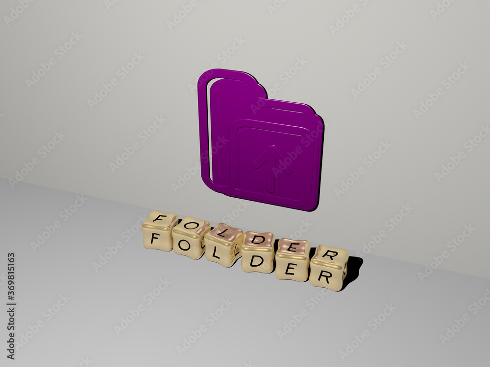 Fototapete 3d illustration of folder graphics and text made by metallic dice letters for the related meanings o