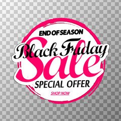 Black Friday Sale, banner design template, discount tag, grunge brush, end season offer, vector illustration