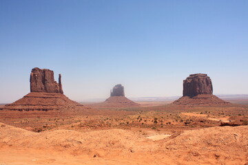 Close-up of the landscape of Monument valley, desert in Arizona, Navajo tribal park, America, USA.
