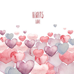 print with pink watercolor hearts for Valentine's day