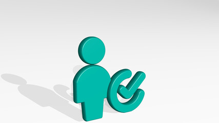 SINGLE NEUTRAL ACTIONS CHECK stand with shadow. 3D illustration of metallic sculpture over a white background with mild texture. icon and isolated