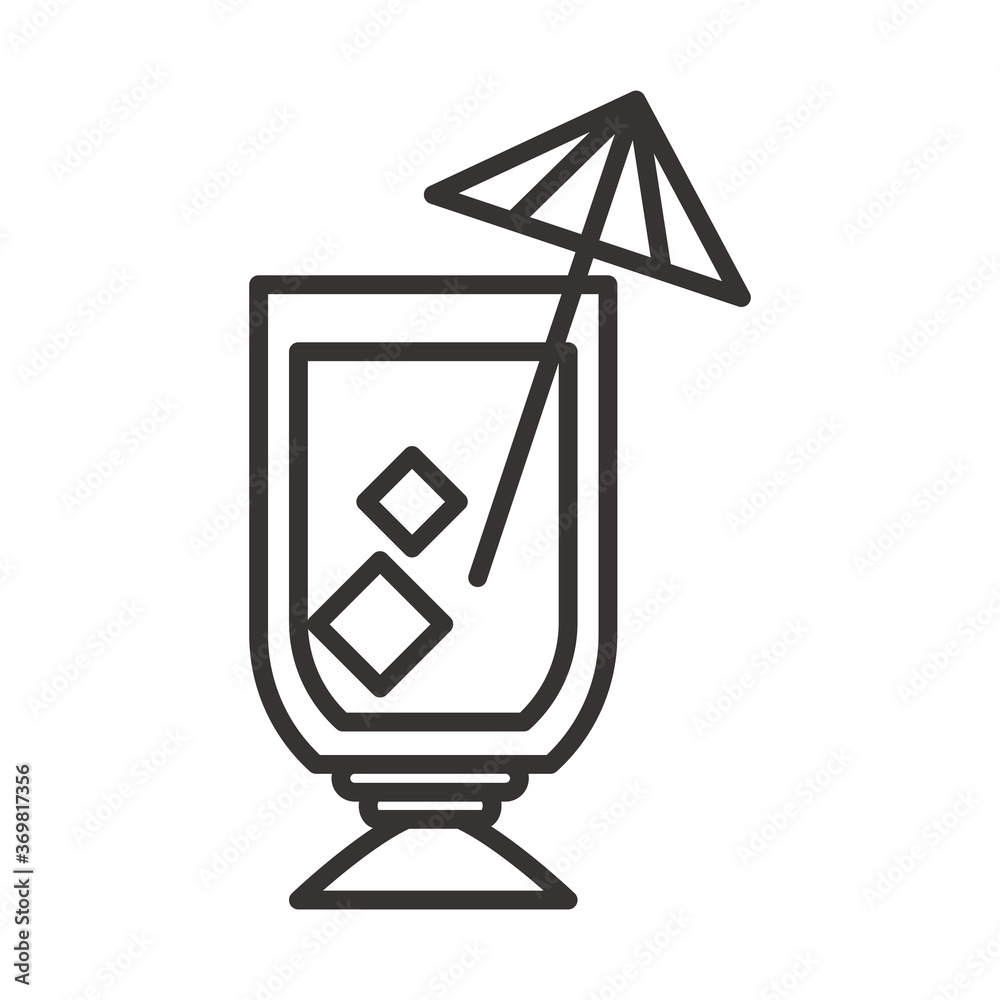 Sticker cocktail icon glass with umbrella and ice drink liquor refreshing alcohol line style design