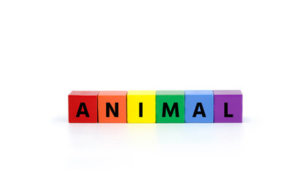 Animal alphabet on colorful cubes isolated on white background