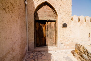 Wooden doors in Khasab Fort in Musandam, Gulf of Oman on 24th August 2018
