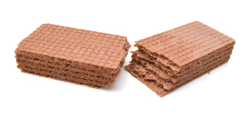 Wafers with chocolate on a white background