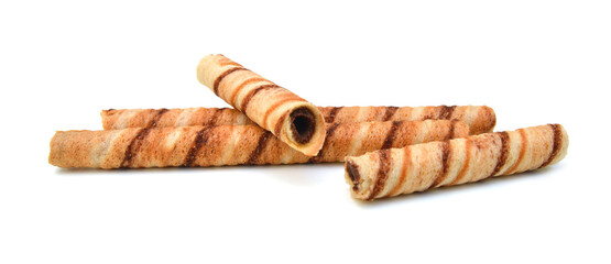 Chocolate sticks on white background