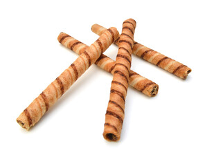 Waffle rolls isolated on white background 