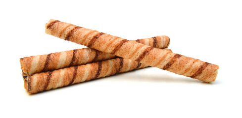 Waffle rolls isolated on white background 