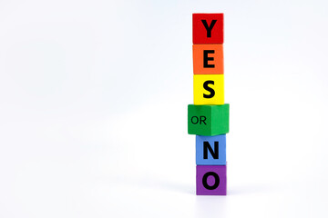 yes or no alphabet on colorful cube isolated on white background