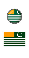 Fototapeta na wymiar Icons of the flag of Azad Kashmir on a white background. Vector image: button, Azad Kashmir flag and abbreviation. You can use it to create a website, print brochures, booklets, flyers, travel guides