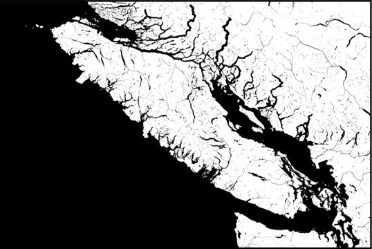 Vancouver Island Black & White Map - Full Detail Vector