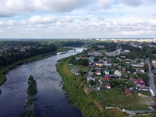 top view, river flows, aerial photography