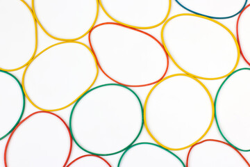 colored elastic rubber for banknotes on a white background. office and business items