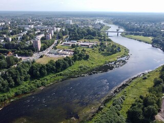 top view, river flows, aerial photography