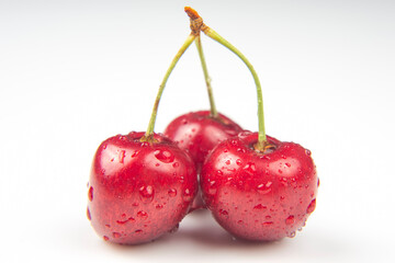 juicy cherry berry on a white background. fruits and vitamins. healthy food for breakfast. fruits of vegetation. fruit dessert