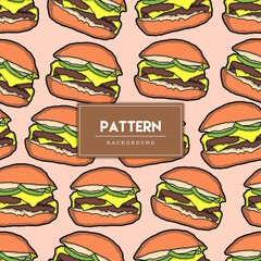 Seamless pattern burger food hand drawn. Vector illustration