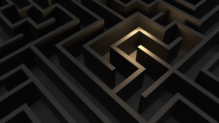 Huge black grey maze. Сhoices and challenge theme. Сomplex way to find exit, business concept or education. Template for background. Labyrinth finding a solution. 3D rendering illustration