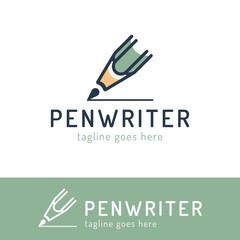 Writing, copywrite and publishing theme. Vector hand drawn logo template, a pen. For business identity and branding, for writers, copywriters and publishers, bloggers.