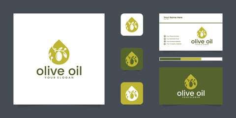 Olive oil or droplet with negative space logo design concept. logo design, and business card