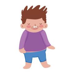 happy little boy brown hair cartoon isolated icon design white background