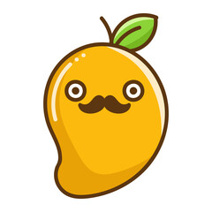 kawaii mustache tropical mango fruit cartoon