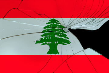 national flag of the state of Lebanon with cracks, fire, the concept of historical, tourism,...