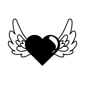 winged love heart romantic passion sweet linear style icon
