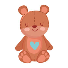kids toys teddy bear with heart cartoon isolated icon design white background