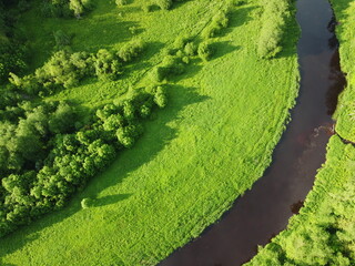 top view, river flows, aerial photography