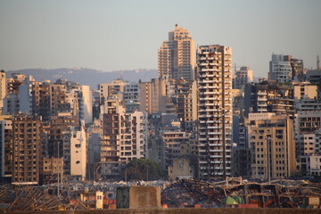 Naklejka premium Beirut destruction after the tragic explosion happened in Port of Beirut on August 4, 2020: Beirut Downtown