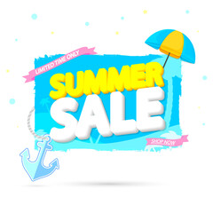 Summer Sale, promotion banner design template, discount tag, vector illustration