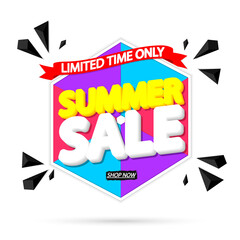 Summer Sale, promotion banner design template, discount tag, vector illustration