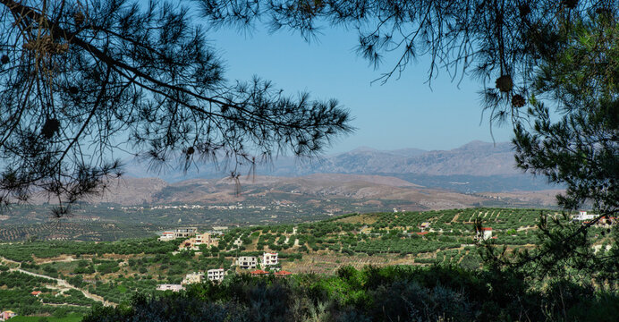 Archanes village, Crete, Greece. View from Fourni forest mountain.